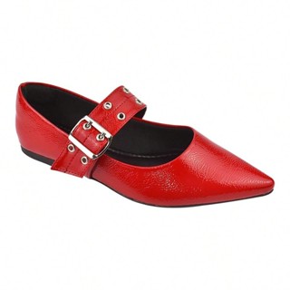 Sapatilha com Tira Fivela Larga Verniz Moda Fashion Elegante Bico Fino Flat em Oferta na Shopee