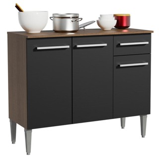 Balcão Gabinete Armário de Cozinha 3 Portas e 1 Gaveta Rustic/Preto Emilly Madesa em Oferta na Shopee