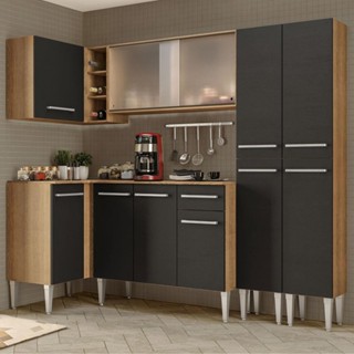 Cozinha Completa de Canto Madesa Emilly Self com Balcão, Armário de Vidro e Paneleiro em Oferta na Shopee