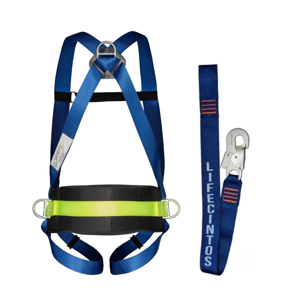 Cinto Paraquedista 3 Pontos Ancoragem Life 2004 + Talabarte Simples 6001 Proteção em Altura Escalada