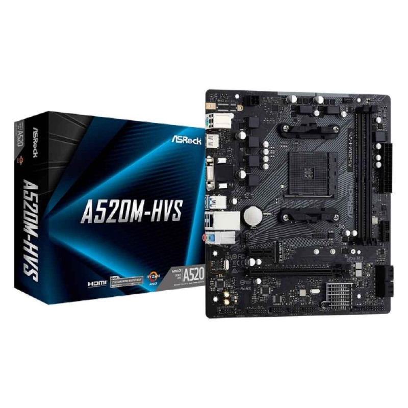 Placa-Mãe AMD AM4 A520M-HVS MATX DDR4 Asrock Gigabit Ethernet