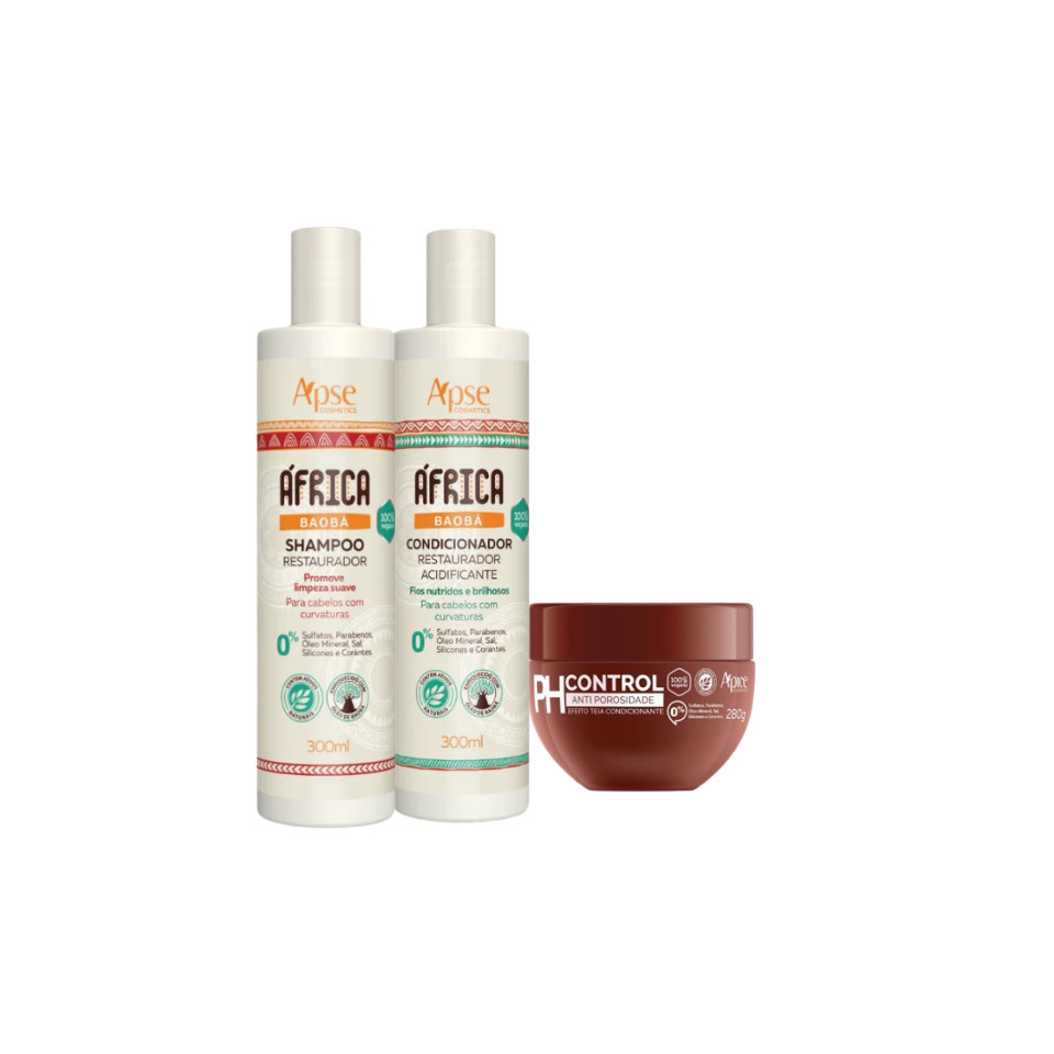 Kit Apse Baobá Africa Anti Porosidade Sh Cond Ph Control 300g
