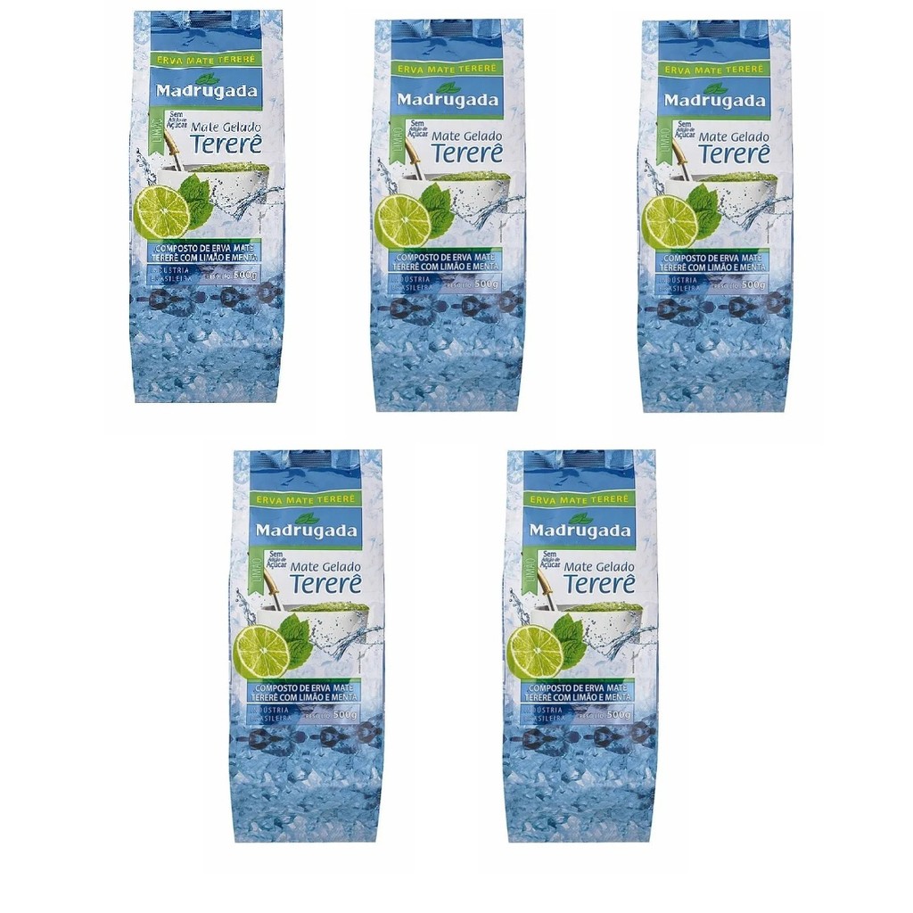 Kit 05 pacotes Erva-mate Tererê Limão e Menta Madrugada 500g cada