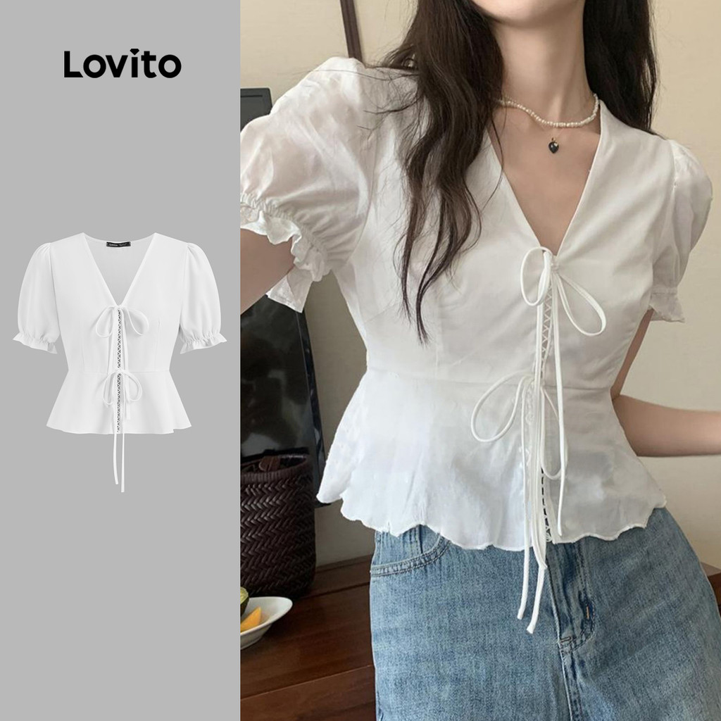 Lovito Blusa Casual Lisa Com Cadarço Blusa De Verão Para Mulheres L123ED063 - Women Clothes