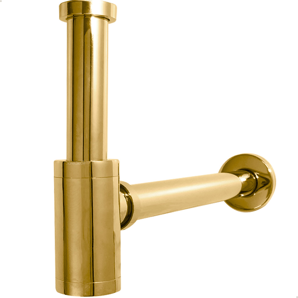 Sifão Copo Dourado Premium 1 1/4 Cuba Pia Lavatorio Banheiro Luxo Sifão Metal Gold Com Copo Parede