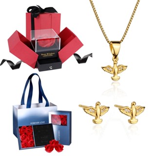 Caixa de Presente Para Namorada Romântico Kit Colar Brincos Feminino Elegante Conjunto Folheado a Platina Pássaro em Oferta na Shopee