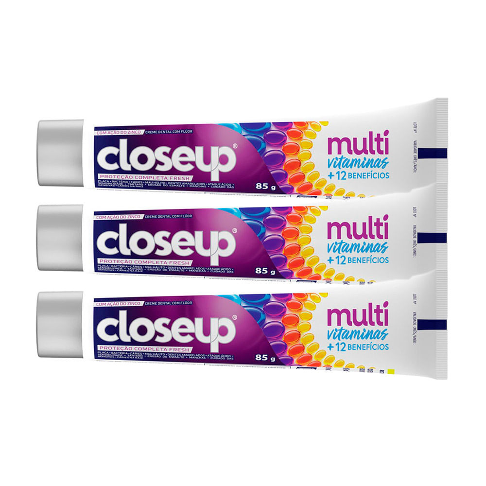 Kit 3 Creme Dental Closeup Multi Vitaminas +12 Benefícios Fresh 85g - Health