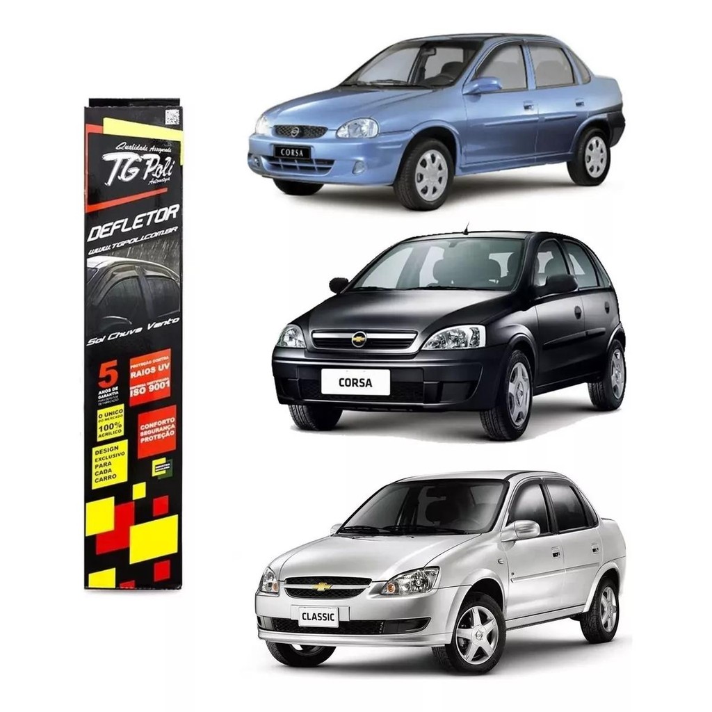 Calha de Chuva Chevrolet Corsa Hatch Wagon Sedan Classic 1994 a 2016 4 Portas TG Poli Defletor em Oferta na Shopee