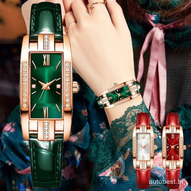 Pulseira pequeno relógio verde pequeno relógio quadrado relógio feminino moda Retro relógio feminino &- &&