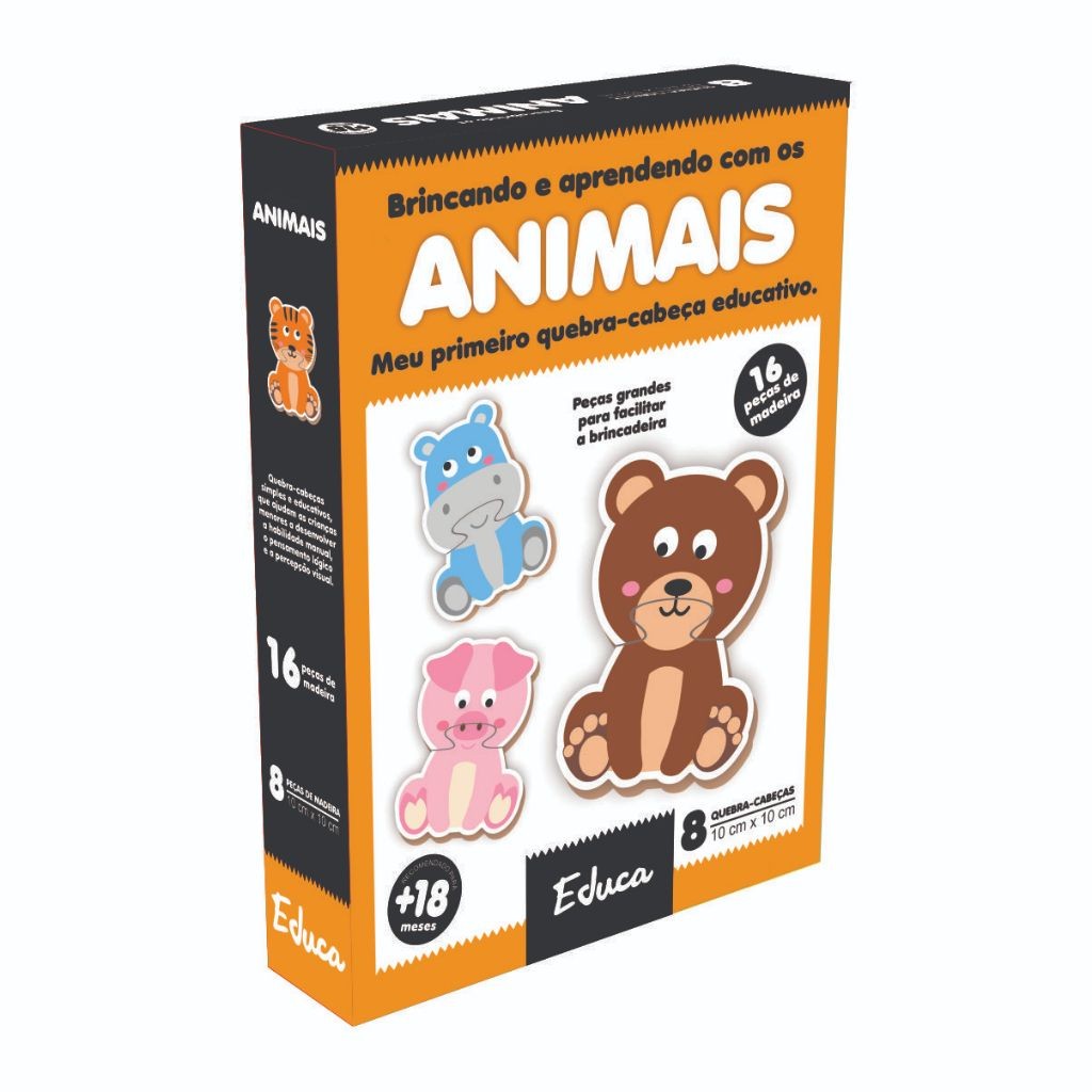 Meu Primeiro Quebra Cabeça 2 Partes Animais Madeira