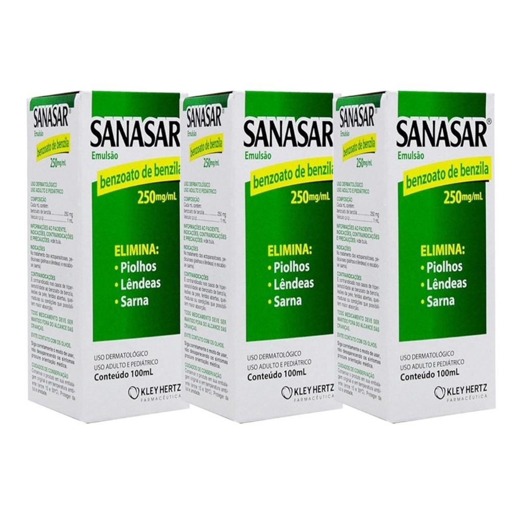 Kit Sanasar Emulsão Benzoato De Benzila Com 3 Unidades De 100ml Cada