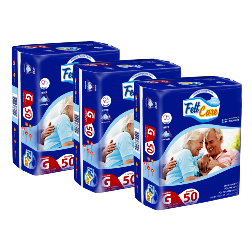 Kit 3 Pacotes Fralda Descartável Geriátrica Adulto Felt Care G Direto da Fábrica Revenda Barato