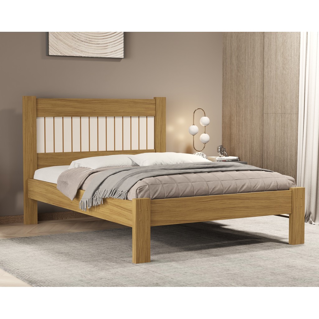 Cama De Casal Tradicional Bela Estilo Ripado MDF Resistente Com Estrado Madeira em Oferta na Shopee