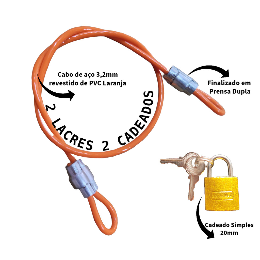 2 Lacres de Segurança Multiuso 35cm + 2 Cadeados 20mm - Trava Porta Bolsa Bike Gopro