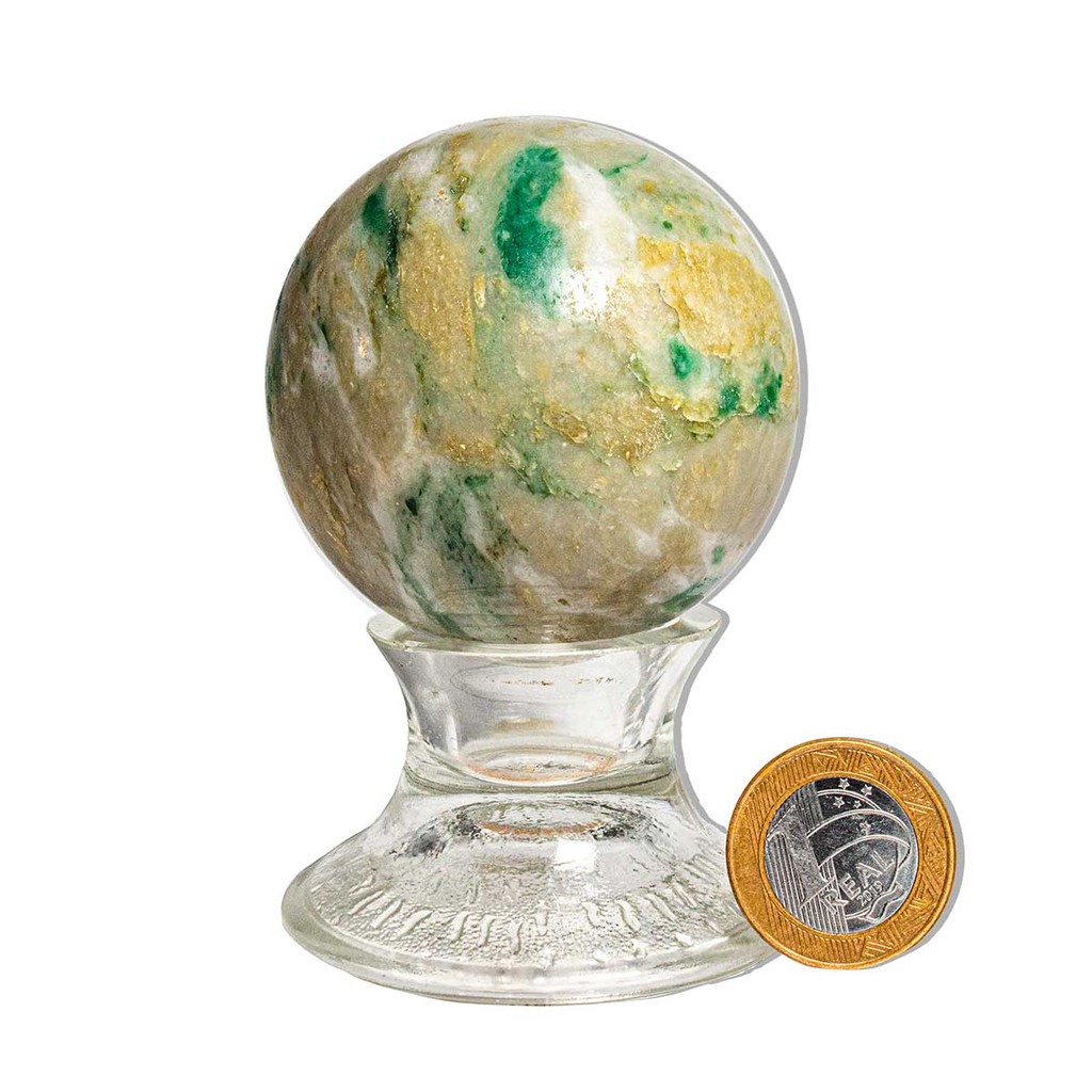 01 Esfera Jade Verde Lapidado 350 a 400g Aprox 6,5cm Tipo C