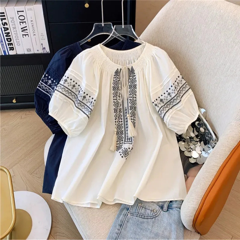 Verão Estilo Coreano Estilo Floresta Country 2025 Dongdaemun Coreano Casual Manga Curta Re...