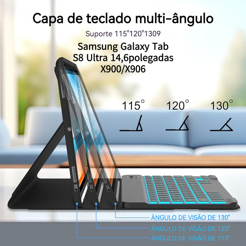 capa tablet com teclado iluminado para Samsung Galaxy Tab S8 Ultra 14,6polegadas X900/X906