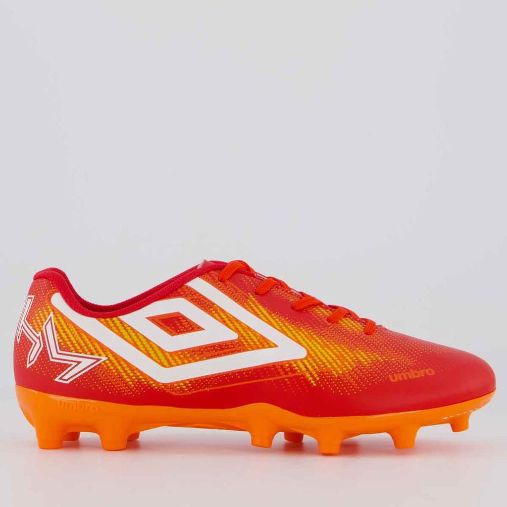 Chuteira Umbro Heatmap Campo Vermelha e Laranja