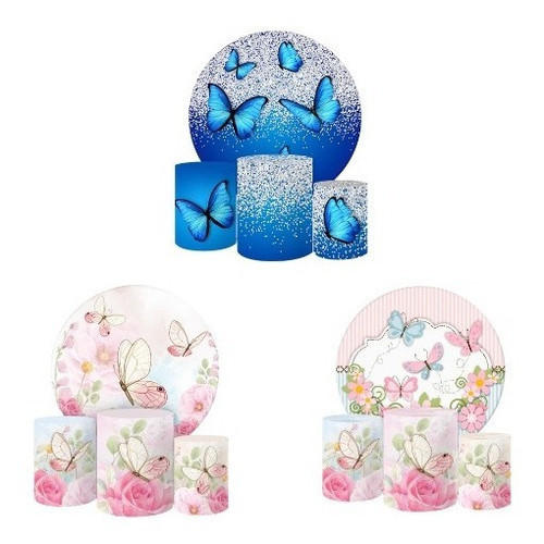 Painel Redondo E Capas De Cilindro Sublimados Borboletas