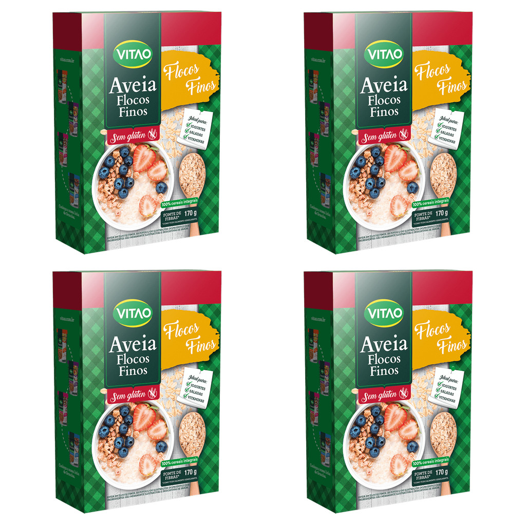 Kit Aveia Flocos Finos Sem Glúten Vitao 170G - 4 Unidades - Food & Beverages