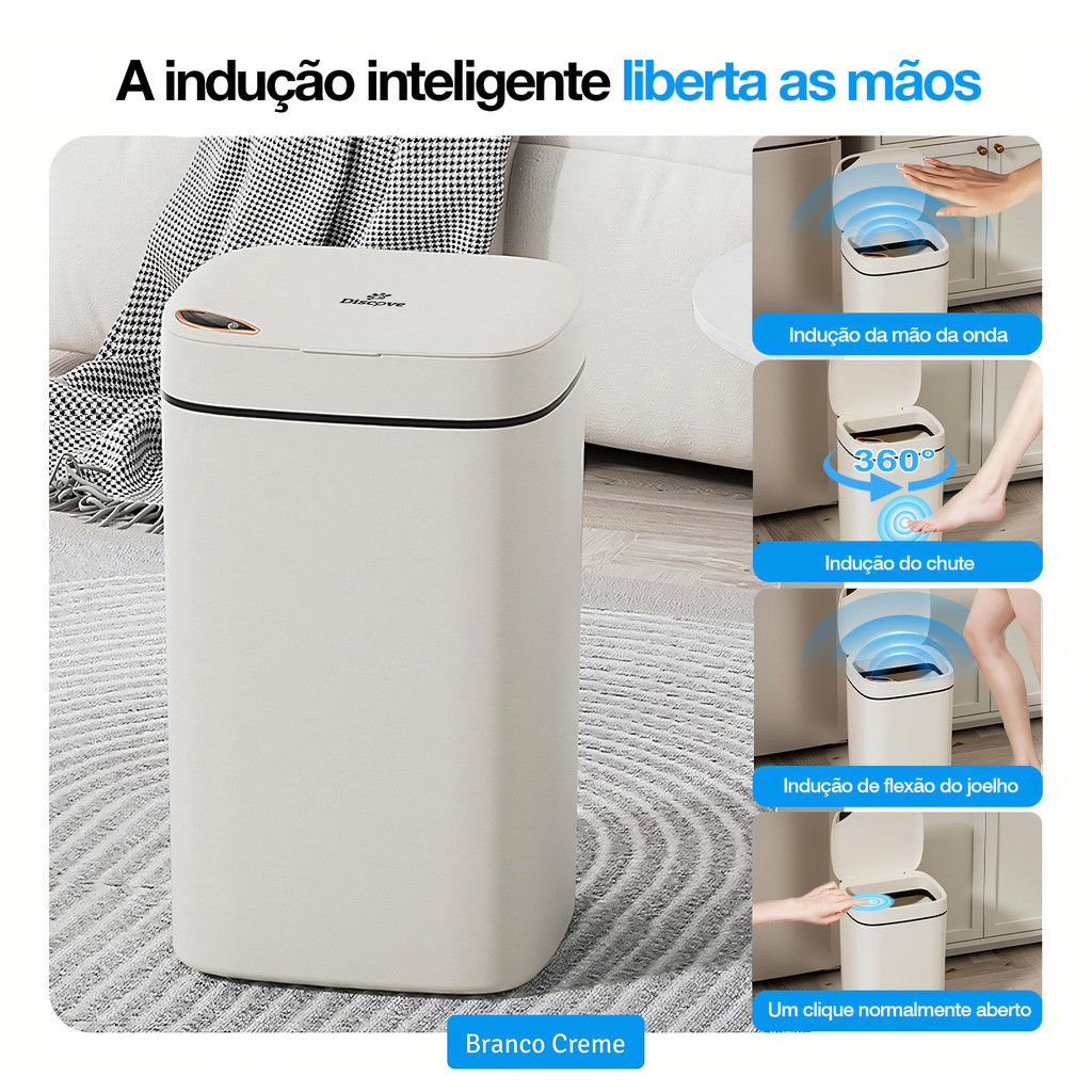 Lixeira Automatica Inteligente Sensor Movimento 3 Funcoes 12 a 16 Litros USB Banheiro Envio Imediato Estoque No Brasil