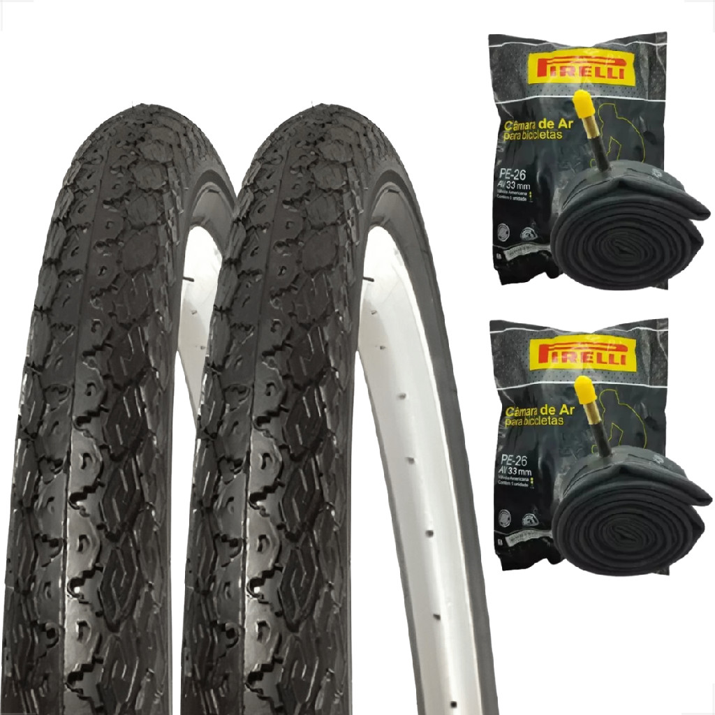 Par Pneu Pirelli Manga Turbo 26 x 1.1 / 2x2 Montadinha Motorizada Bike + Par Camara de ar Pirelli