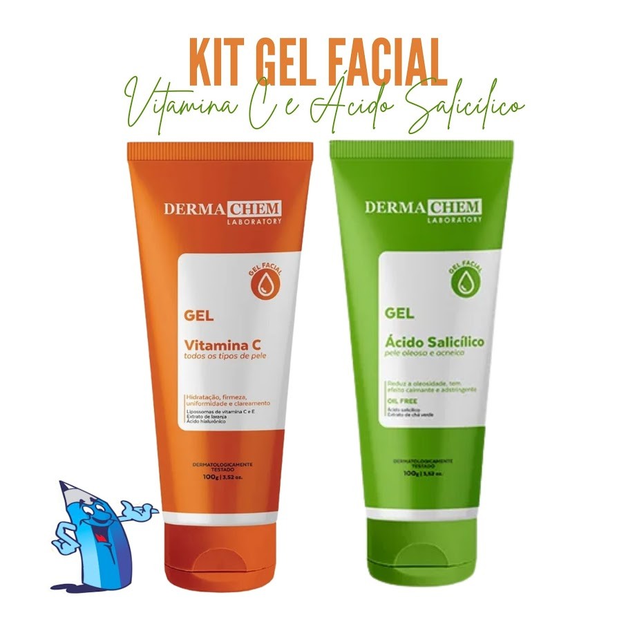 KIT GEL FACIAL DERMACHEM GEL VITAMINA C ANTI-IDADE + GEL ÁCIDO SALICÍLICO 100G em Oferta na Shopee