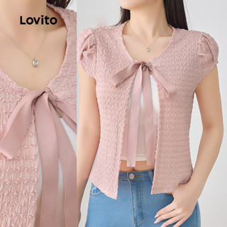 Lovito Blusa elegante Jacquard de fita lisa para mulheres L120LD1274 em Oferta na Shopee