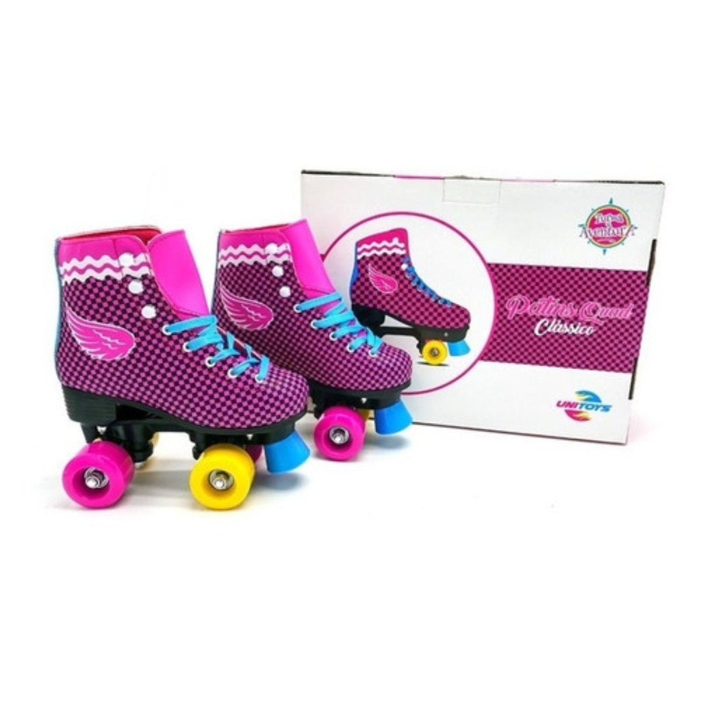 Patins Quad Clássico Rosa Xadrez 34/36/38 Unitoys 1589 (Rosa Xadrez 36)