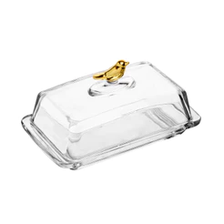 Manteigueira Retangular com Tampa Golden Bird 18x10x9cm Cristal Ecológico - Wolff