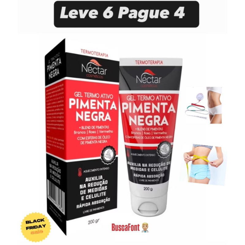 Kit L6 é P4 Gel Massageador Pimenta Negra (Redução medida e celulite) - Néctar
