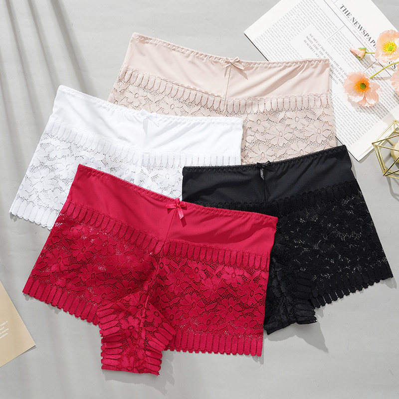 Entrega gratuita ~ ECMLN Cuecas Boxer femininas Sexy renda cintura média cuecas transparentes ZOK6