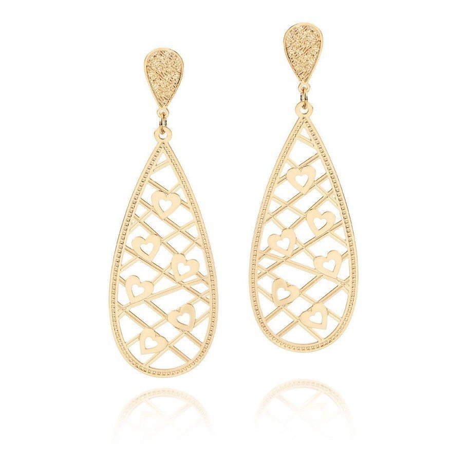 Brinco Gota Vazada Trabalhada E Corações Rommanel 524482 em Oferta na Shopee