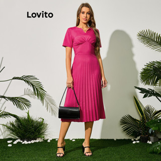 Lovito Elegante Vestido Feminino Liso Plissado LBL09021