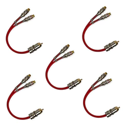 KIT 5 CABO Y RCA BLINDADO VERMELHO 2 FEMEA 1 MACHOS E-TECH PARA SOM AUTOMOTIVO