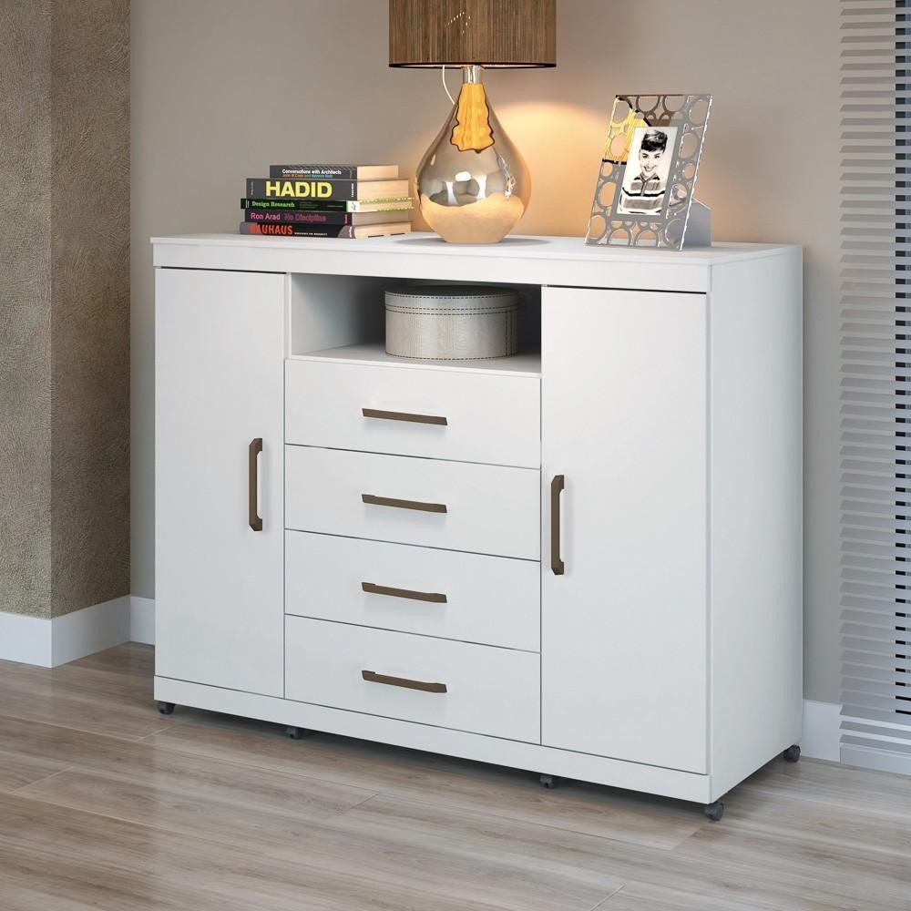 Cômoda Com Rodízios 2 Portas 4 Gavetas Master Branco - Santos Andirá em Oferta na Shopee