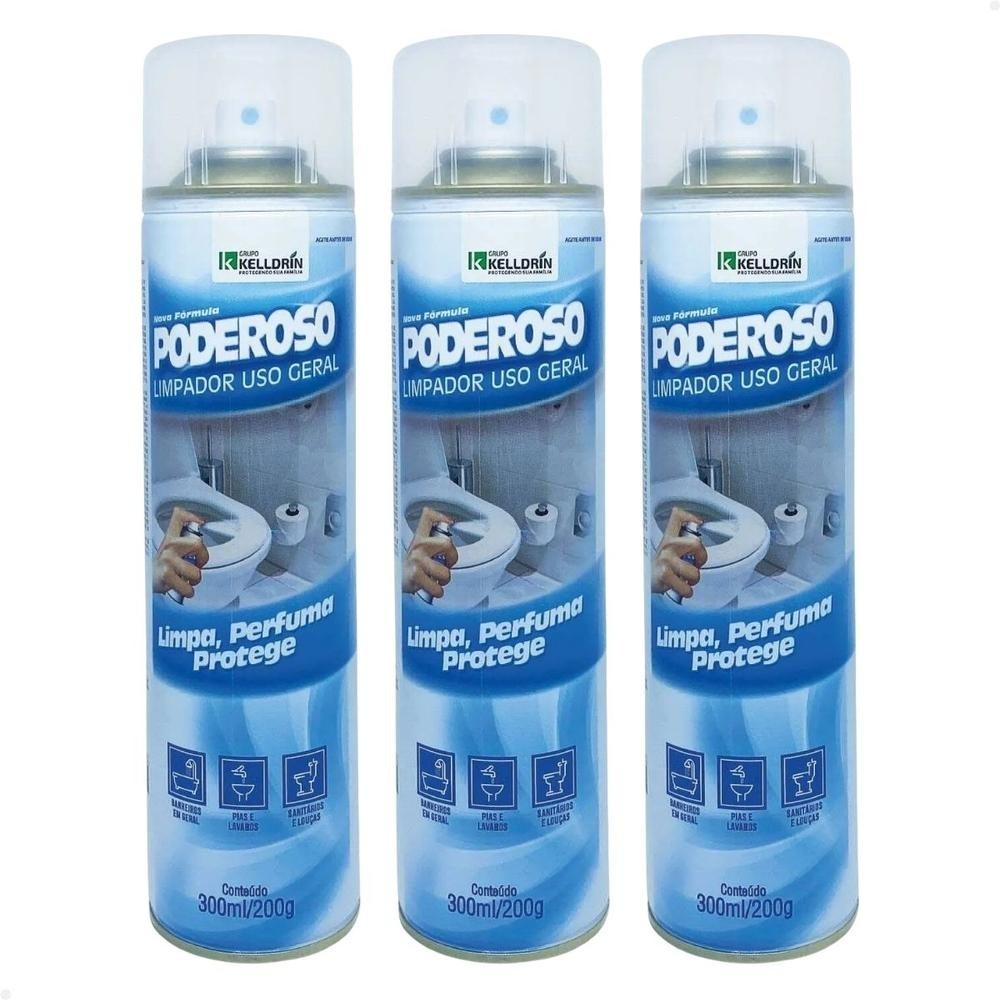 Kit 3 Unidades de Spray Espuma Uso Geral Poderoso Kelldrin 300ml Banheiros, Pias, Louças, Sanitários