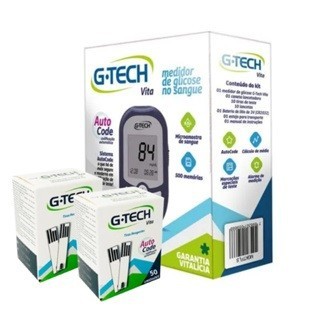 Kit Medidor De Glicose G-Tech Vita + 110 tiras em Oferta na Shopee