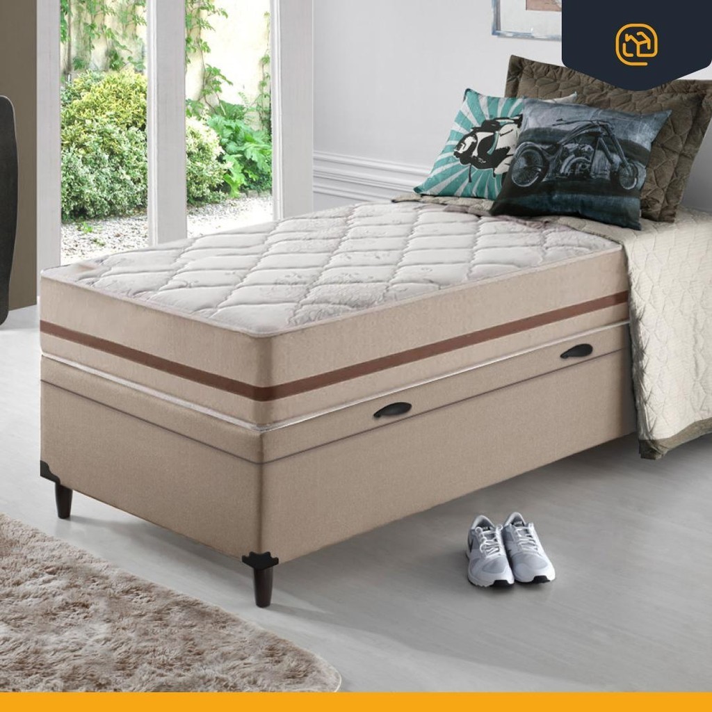 Imagem Cama Box Baú + Colchão Solteiro King Classic Molas Pocket 96cm