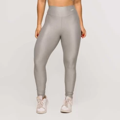 Legging Fitness Feminina Academia Poliamida Textura Cinza Prata Crossfit