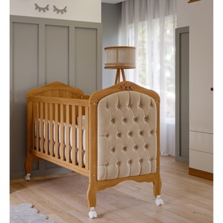 Berço Mini Cama com Capitonê Alegria Espresso Móveis Nature/Suede em Oferta na Shopee
