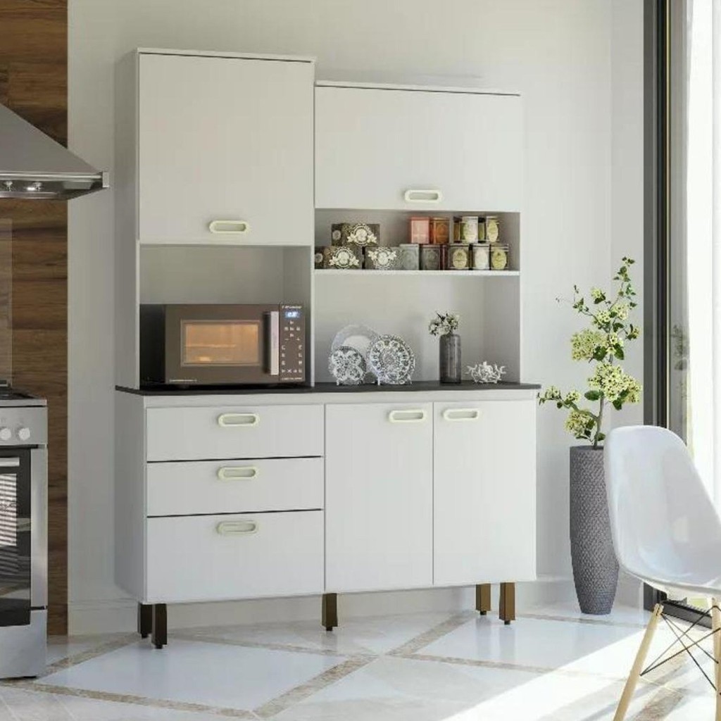 Cozinha Compacta 4 Portas 3 Gavetas Ravena   Branco - Home & Living