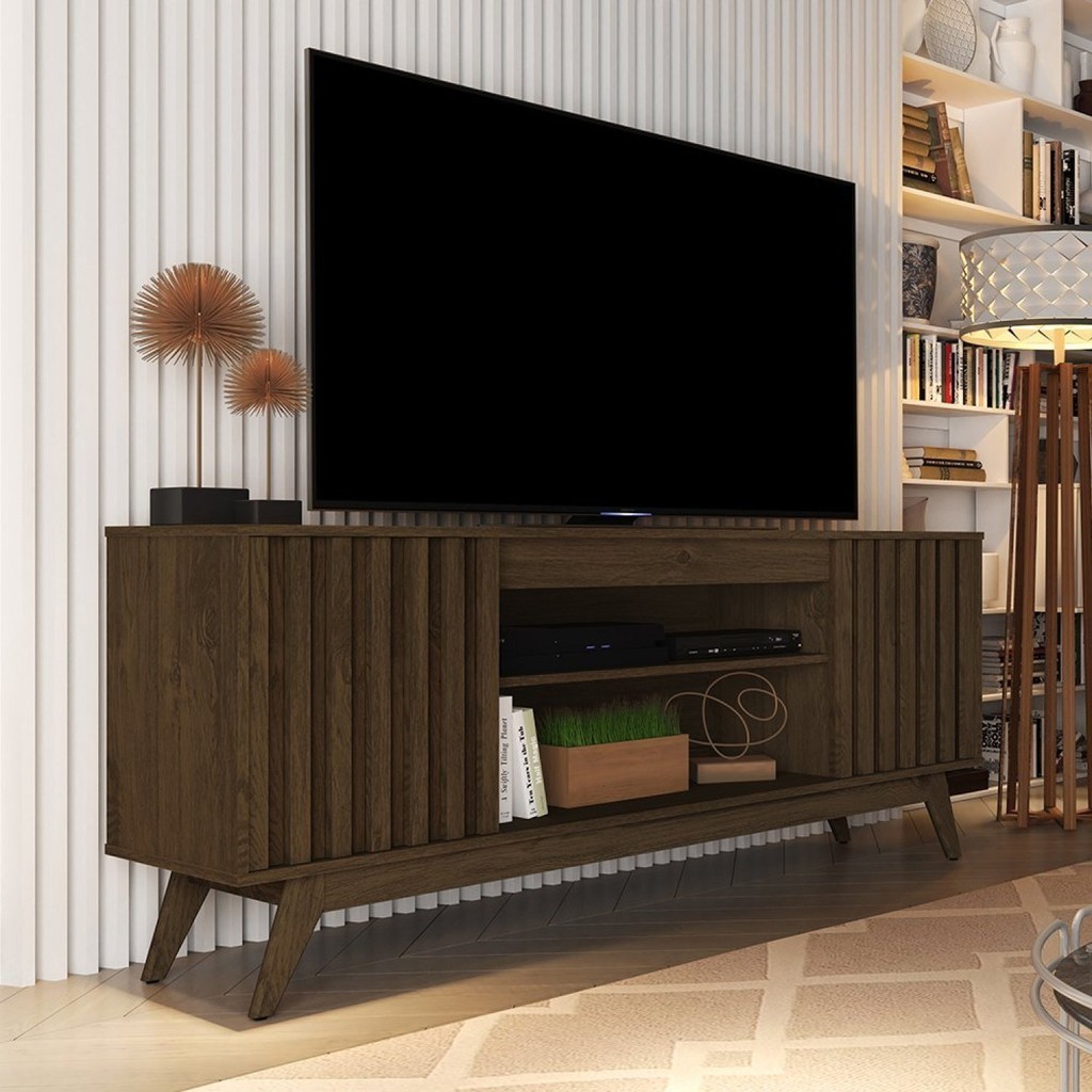 Rack Para TV até 60 Polegadas Retrô Ripado Malibu Wood  Cedro - Home & Living