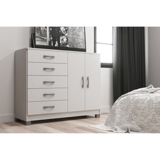 Cômoda 2 Portas 5 Gavetas Black  com Pés Branco em Oferta na Shopee