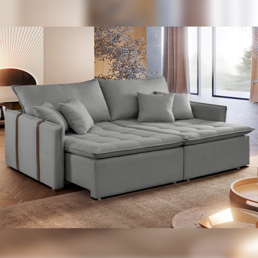 Sofá Cama 200cm Detroid Yescasa Linho  Linho Cinza - Home & Living