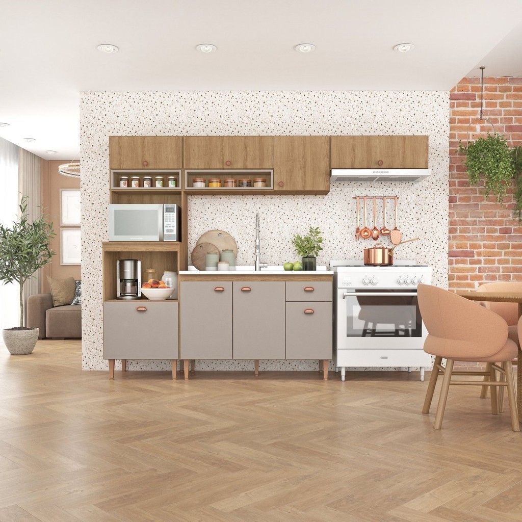 Cozinha Modulada Marti sem Tampo 4 Peças Mel/Fendi em Oferta na Shopee