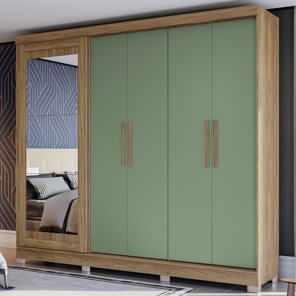 Guarda-Roupa Casal 5 Portas 4 Gavetas com Espelho em Oferta na Shopee