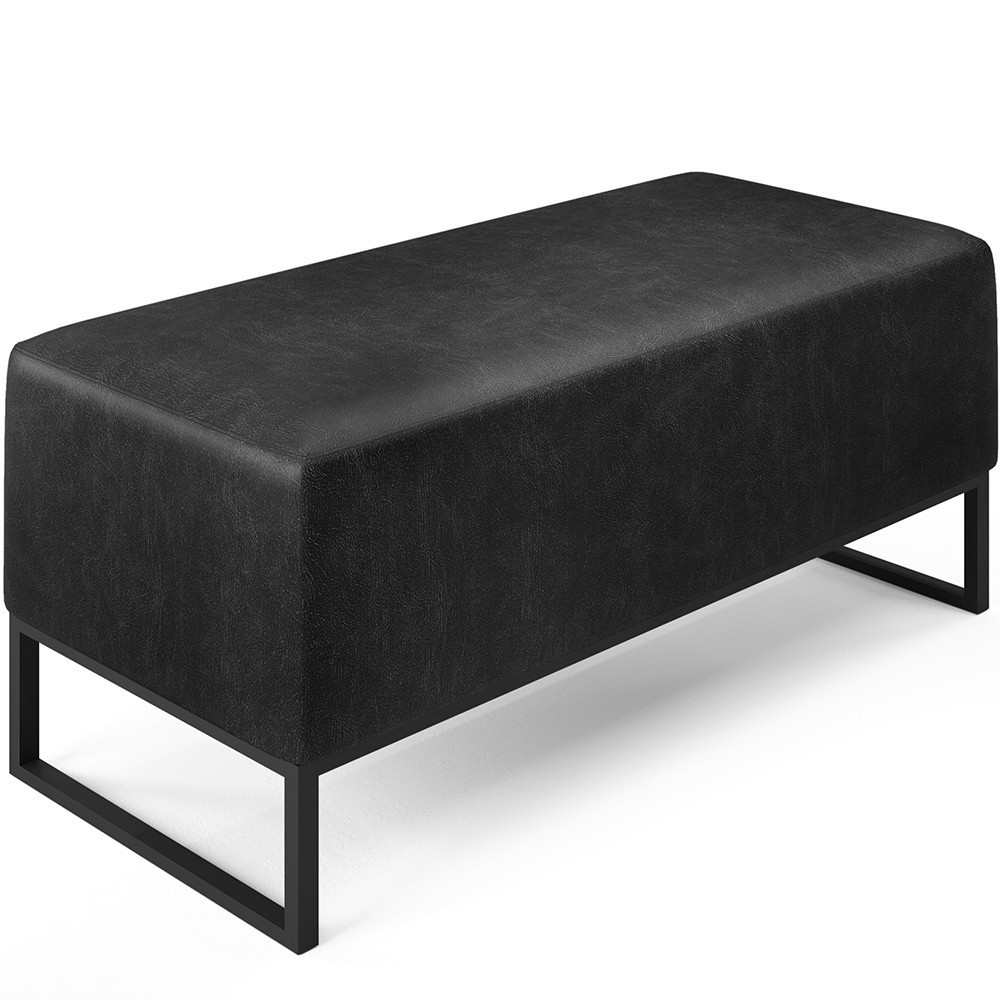Puff Decorativo Para Sala de Estar Cléo W01 Base de Ferro 90 cm Couríssimo Preto Brilho - Lyam Decor - Home & Living
