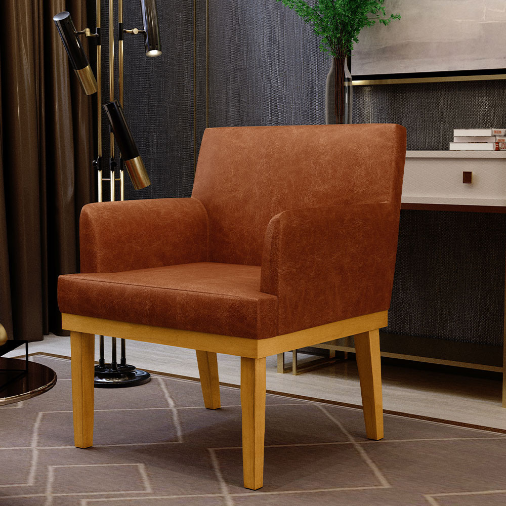 Poltrona Decorativa Para Sala De Estar E Recepção Beatriz W01 Couríssimo Camel - Lyam Decor em Oferta na Shopee