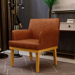 Poltrona Decorativa Para Sala De Estar E Recepção Beatriz W01 Couríssimo Camel - Lyam Decor